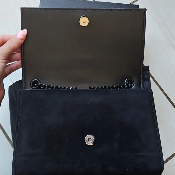 💖 YSL Saint Laurent Kate Pink Sequin Black Suede Crossbody Bag Matte Black HW - Picture 11 of 17